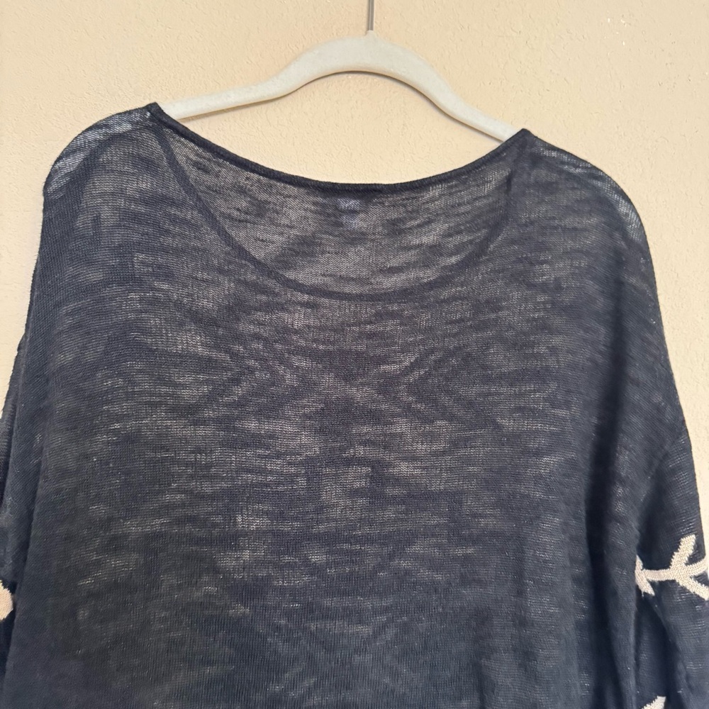 J Jill Aztec Linen Sweater Top Sz M Black Southwestern Boho Tribal Lightweight - Picture 9 of 15